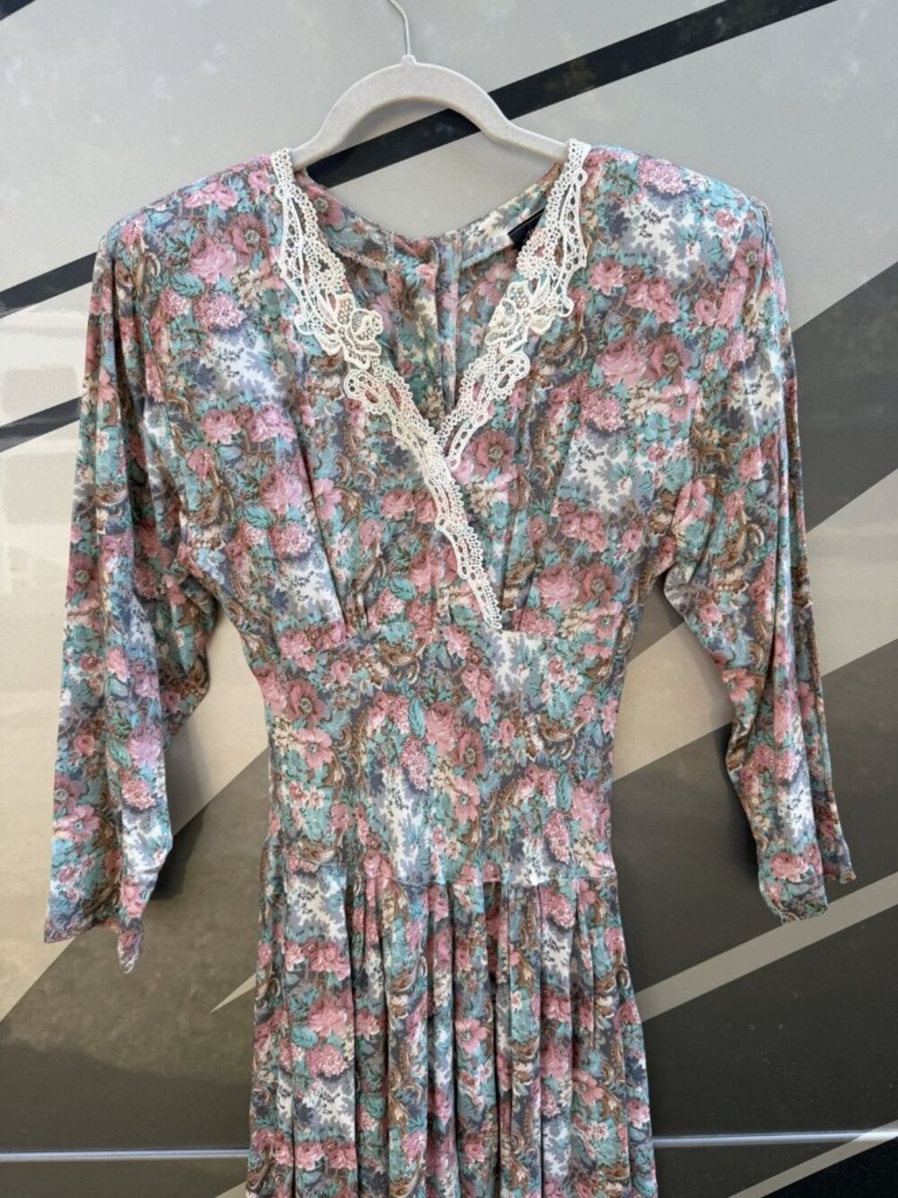 Vintage 80s All That Jazz floral cottagecore Victorian prairie midi lace dress 6 - Picture 2 of 10